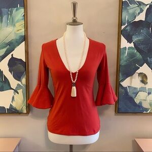 Susan Monaco NWOT Red 3/4 Flare Sleeve Blouse Small in Excellent Condition